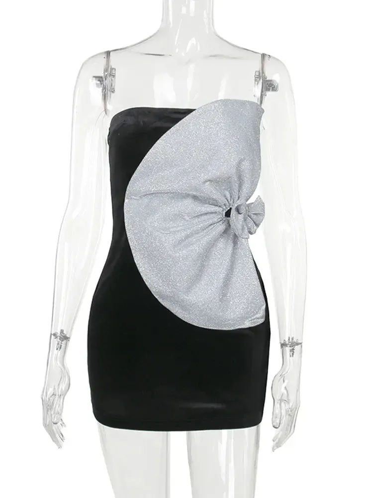 Elegant Strapless Backless Pleated Bodycon Dress with Bow