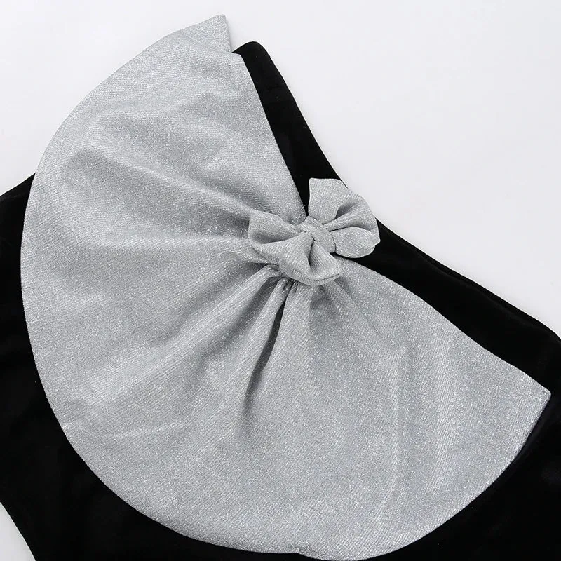 Elegant Strapless Backless Pleated Bodycon Dress with Bow