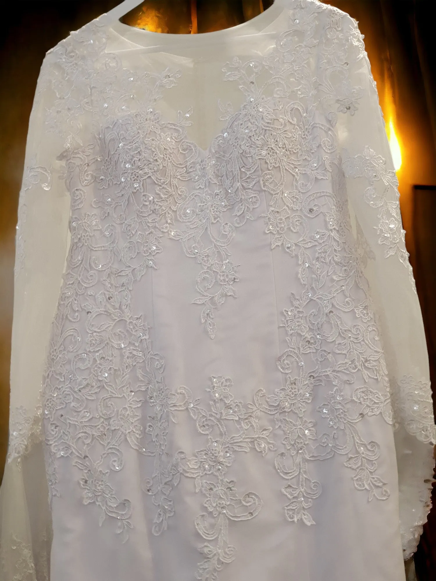 Fit and Flare Lace Gown with Sleeves