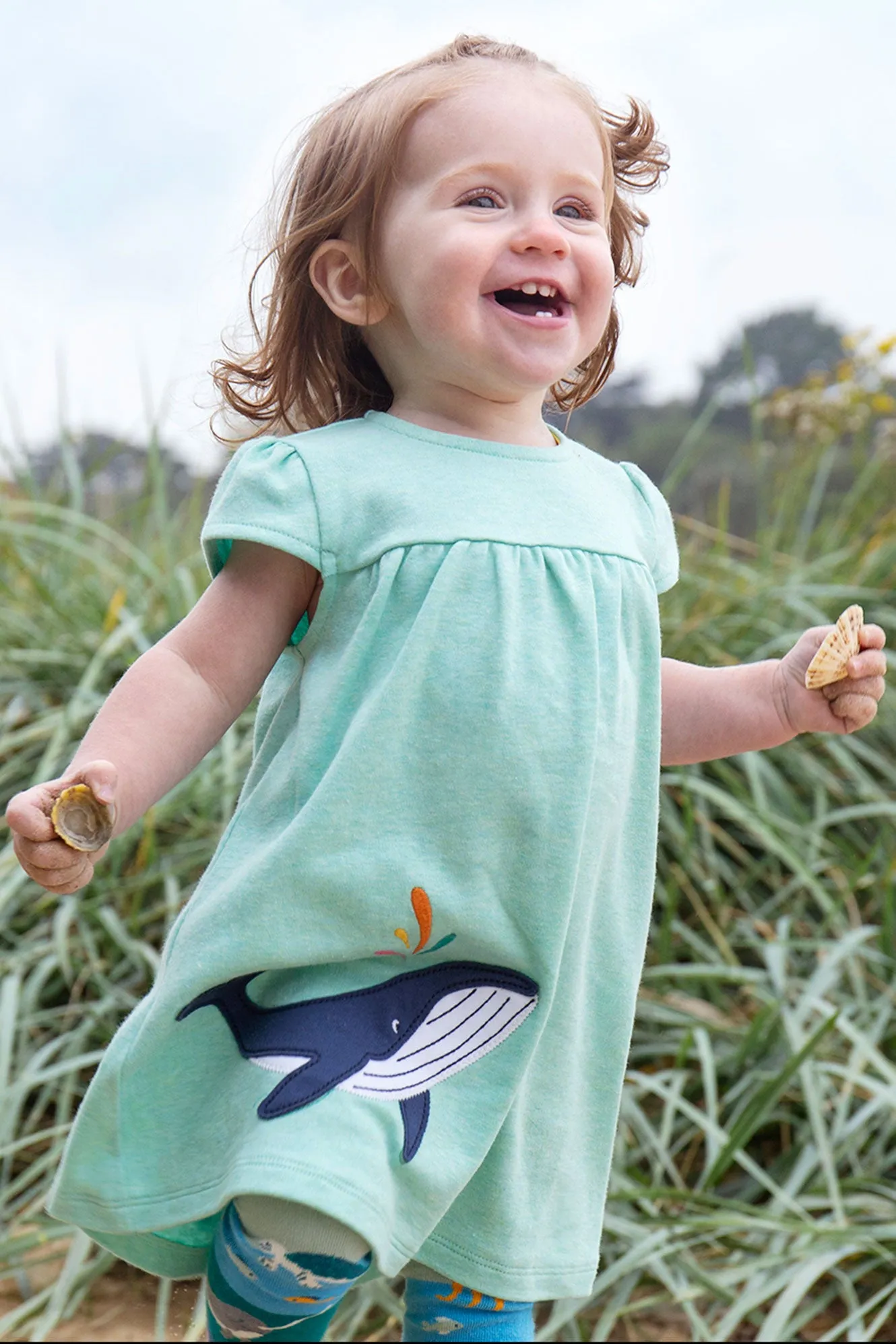 Frugi Little Layla Dress - Spring Mint Marl/Whale