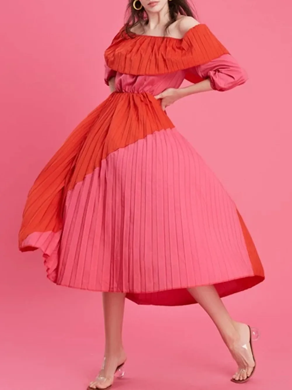 GAES Off The Shoulder Pleated Maxi Dress