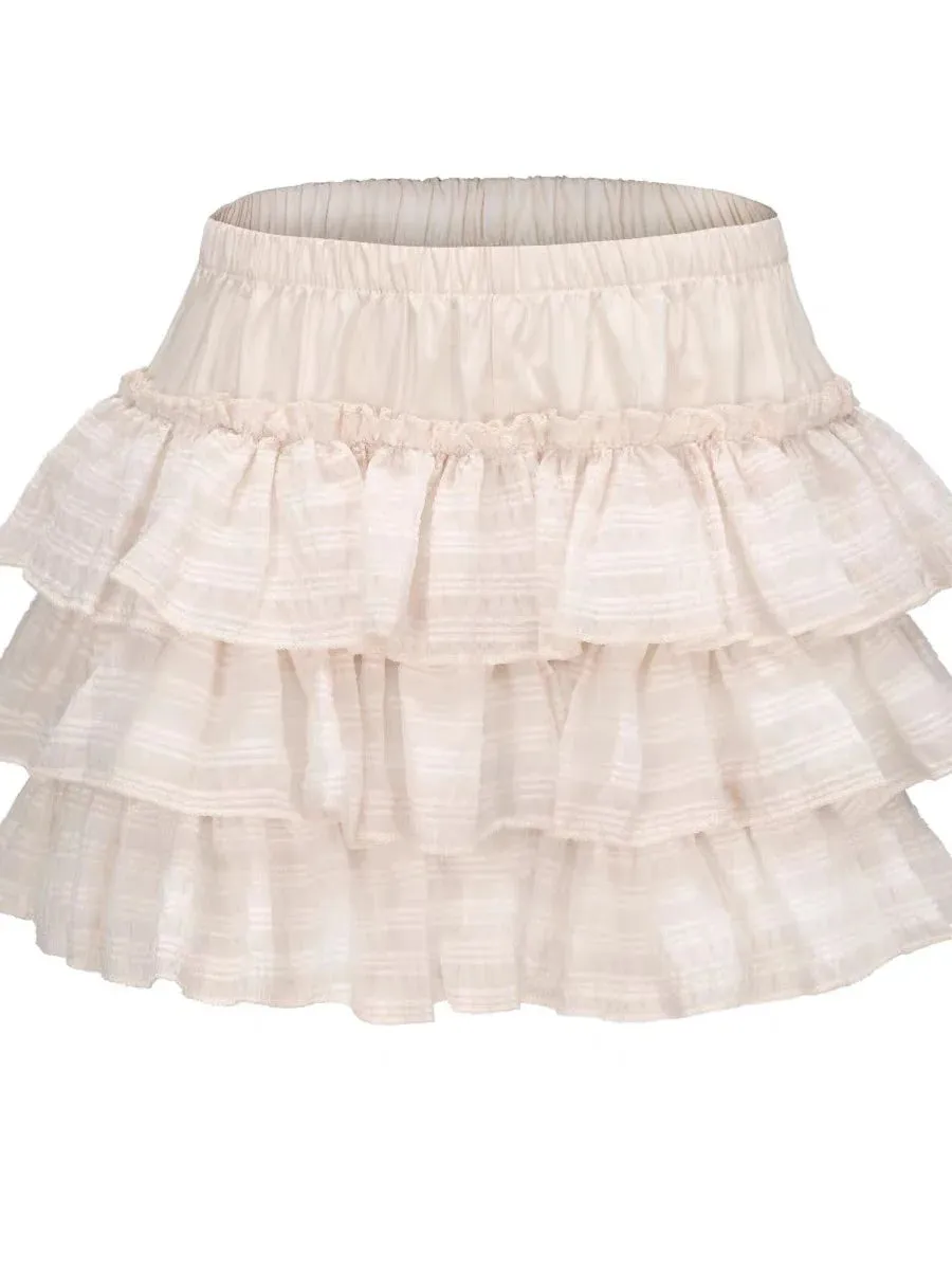 Getadme Kawaii Ruffle Skirt Women Coquette Cute Lolita High Waist A-line Bow Lace Fairycore Mesh Mini Skirt Summer Mori Girl