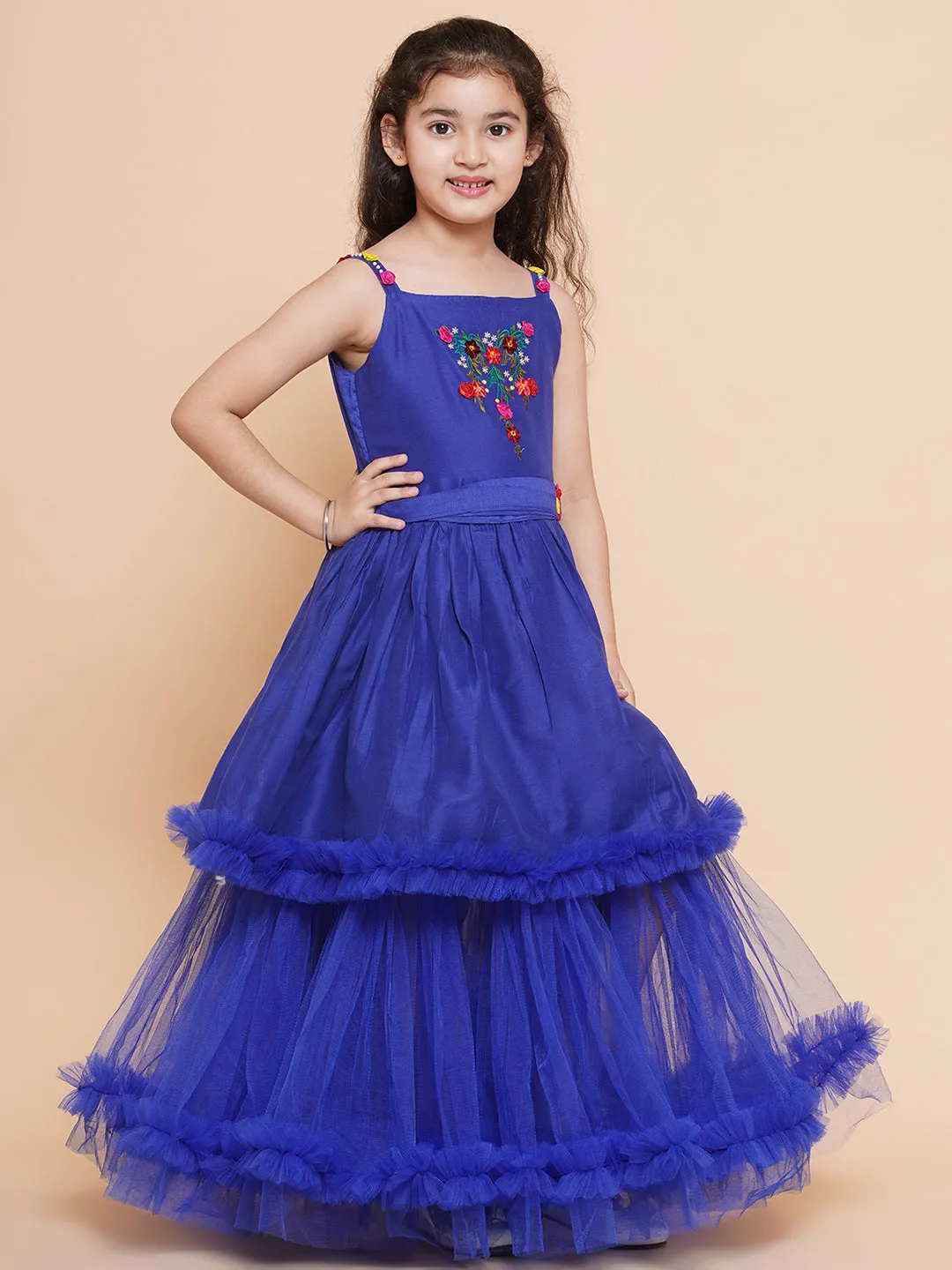Girl's Floral Embroidered Satin Fit & Flare  Dress - Bitiya By Bhama