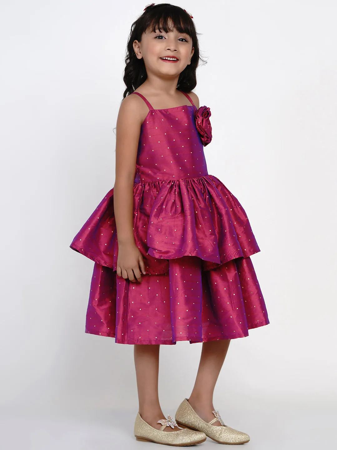 Girl's Fuchsia Jacquard Midi Dress - Bitiya By Bhama