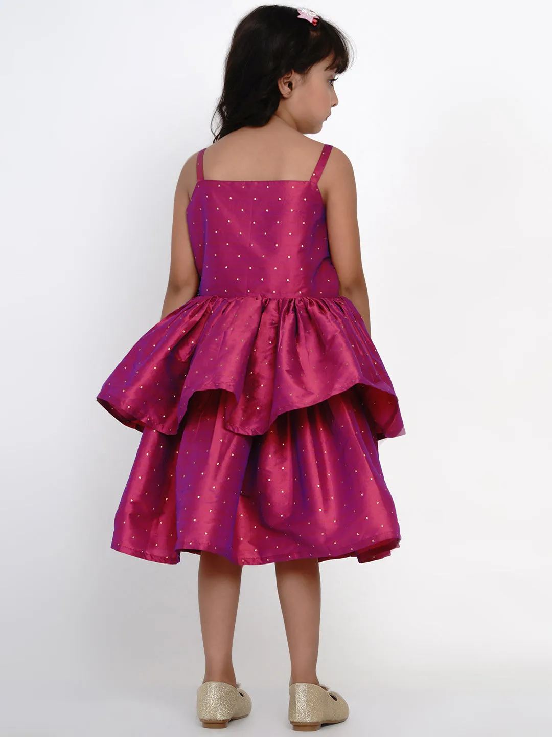Girl's Fuchsia Jacquard Midi Dress - Bitiya By Bhama