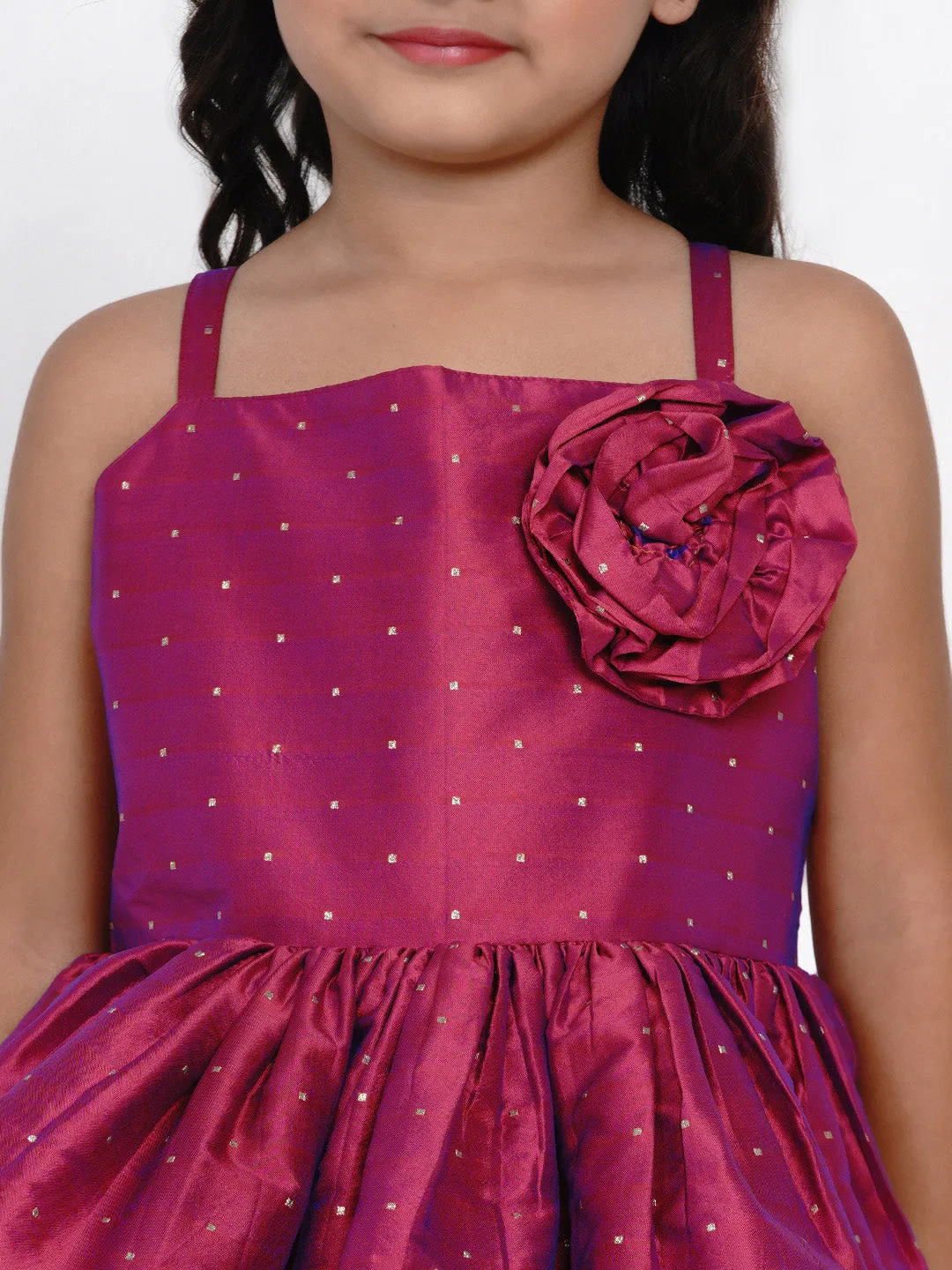 Girl's Fuchsia Jacquard Midi Dress - Bitiya By Bhama