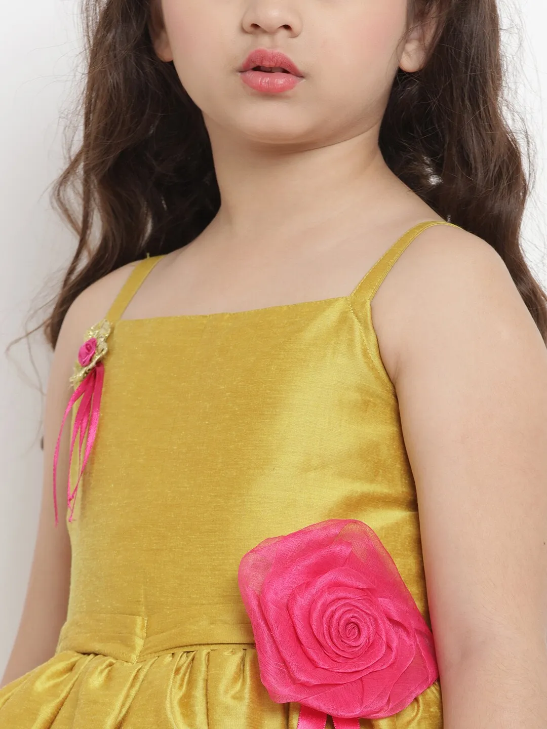 Girl's Mustard Yellow Self Design Fit And Flare Dress - Bitiya By Bhama