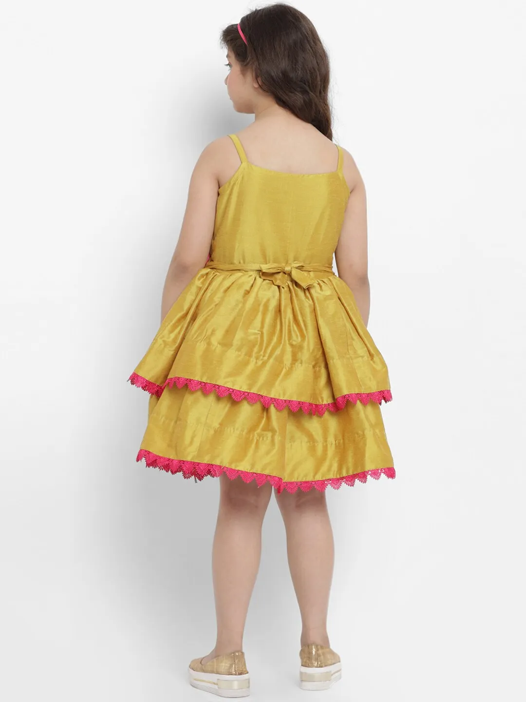 Girl's Mustard Yellow Self Design Fit And Flare Dress - Bitiya By Bhama