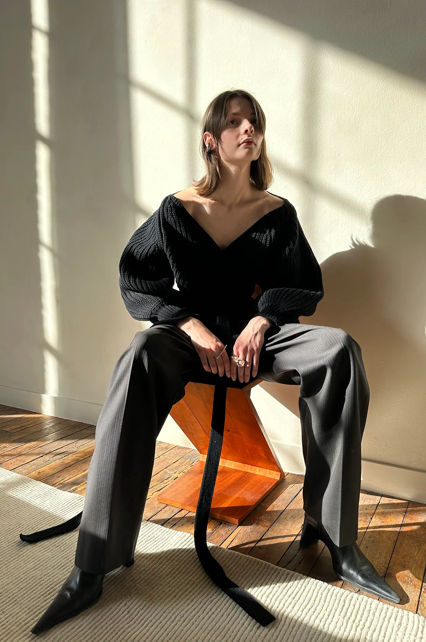 Highrise Striped Trousers - Dark Grey
