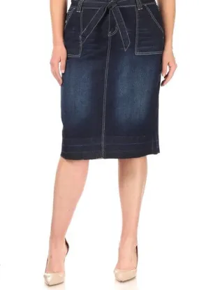 Indigo Belted Denim Skirt