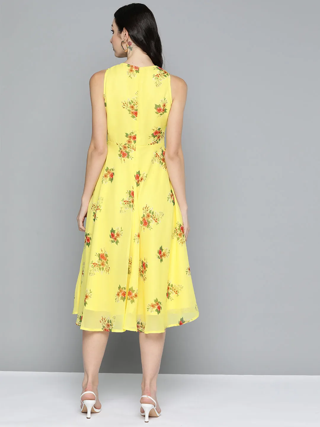 Jashvi Floral Print Georgette A-Line Midi Dress
