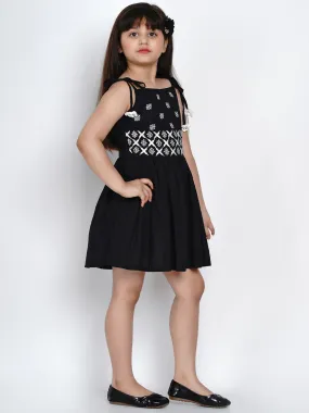 Jashvi Girls Black & White Embroidered A-Line Dress