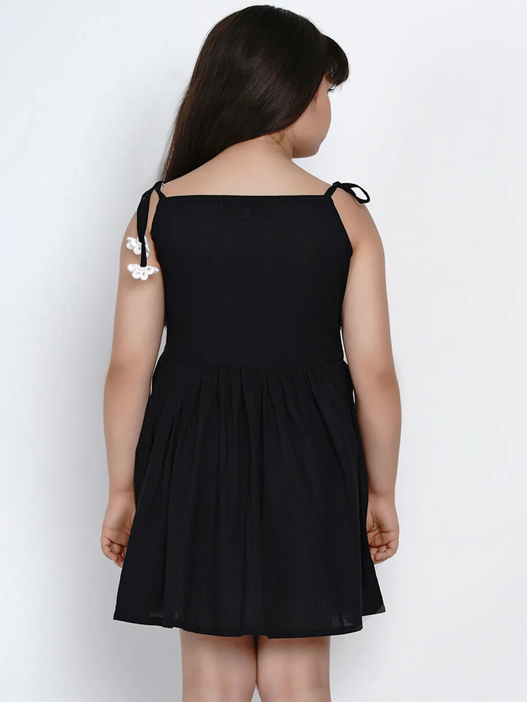 Jashvi Girls Black & White Embroidered A-Line Dress