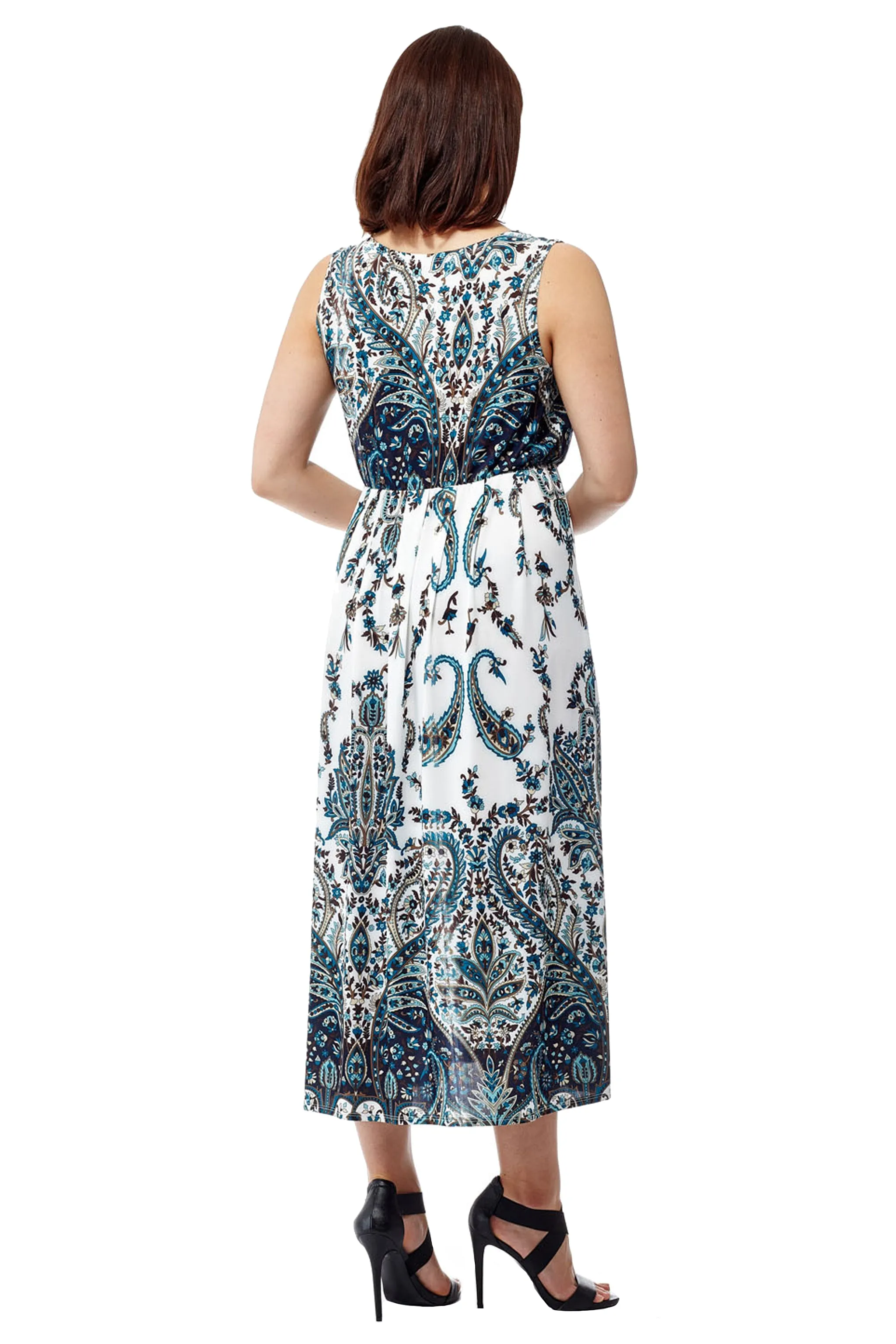 La Cera Sleeveless Paisley Printed Maxi Dress