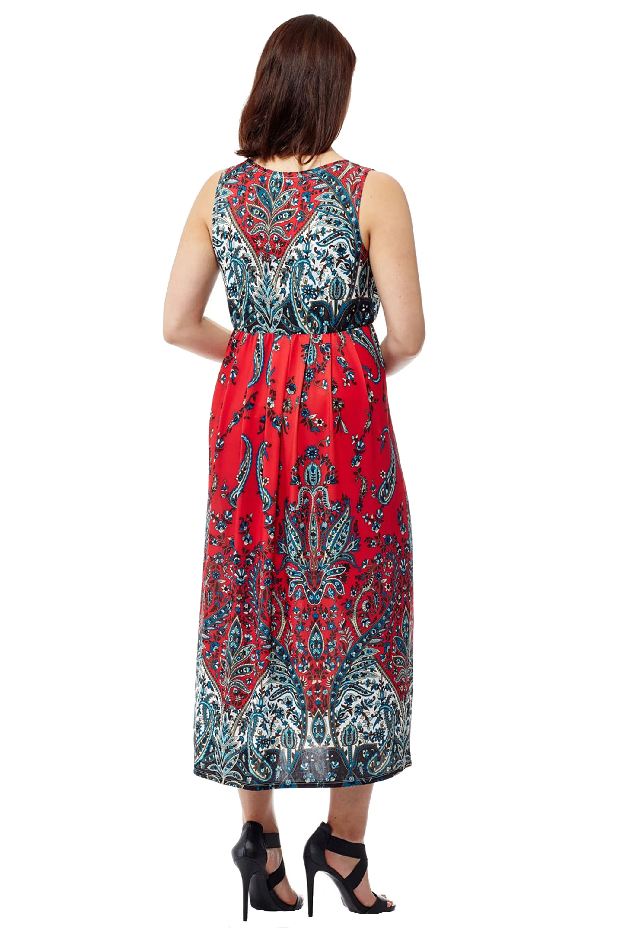 La Cera Sleeveless Paisley Printed Maxi Dress