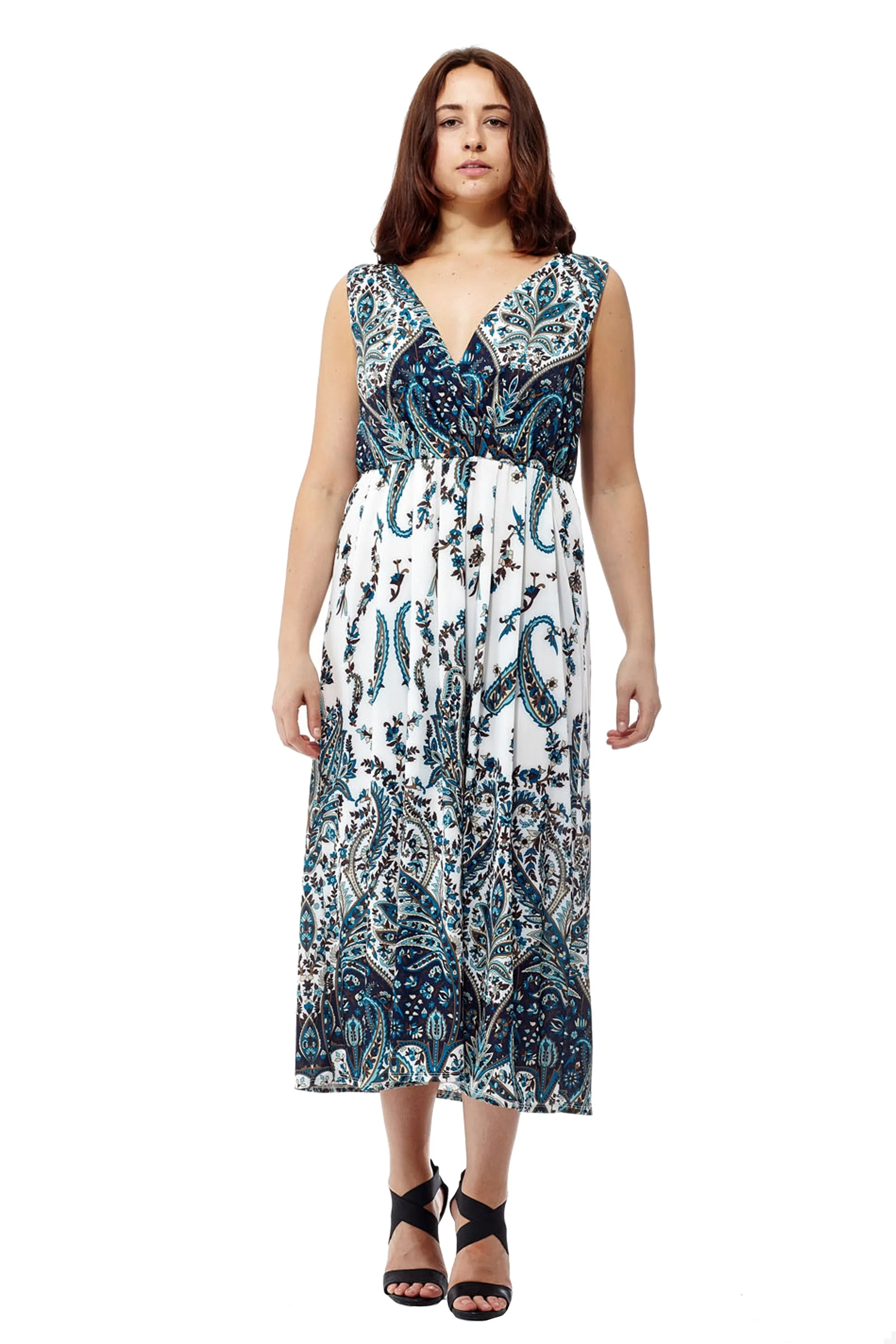 La Cera Sleeveless Paisley Printed Maxi Dress