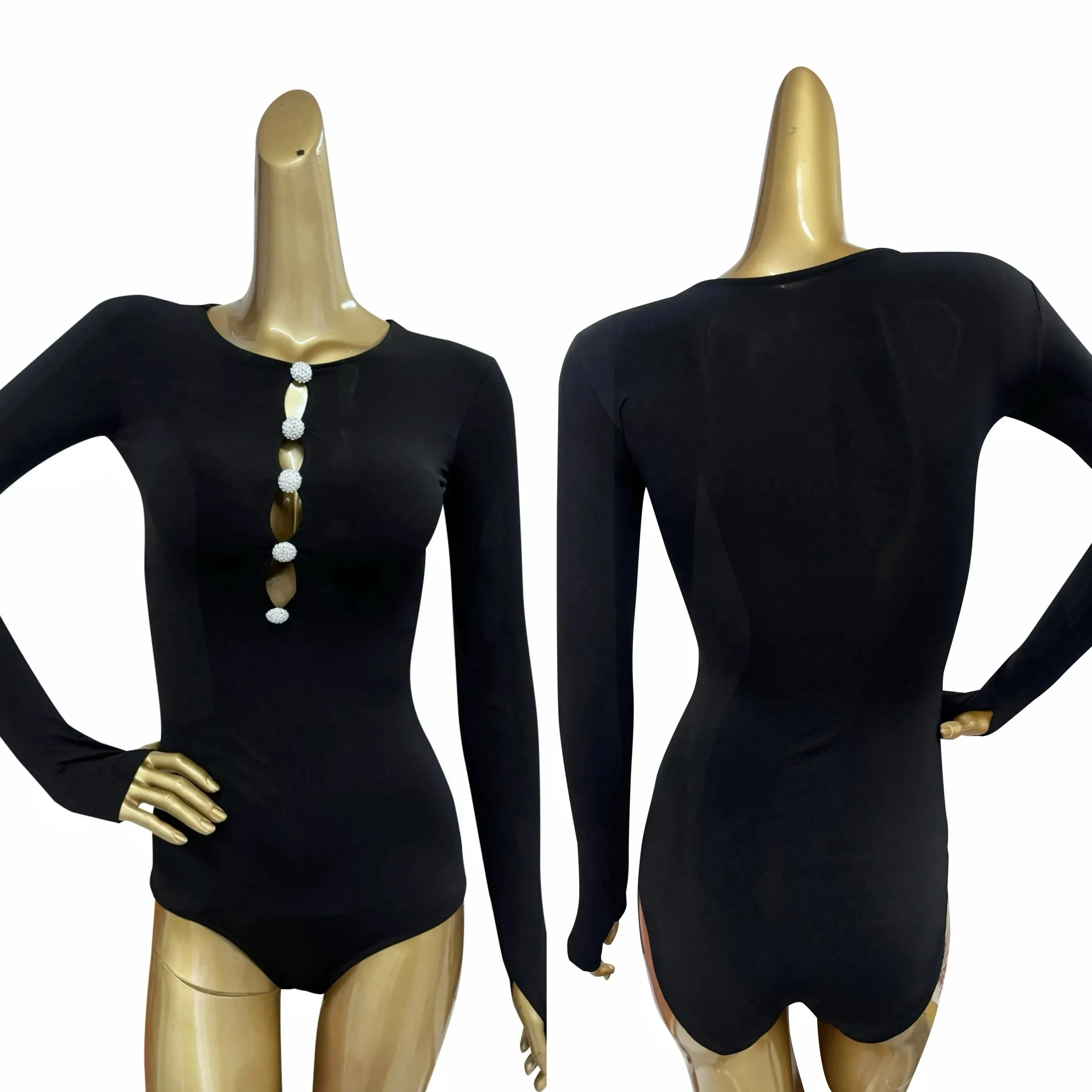 Latin Dance Bodysuit in 2 Colors for Women with Long Sleeves Pra 1433