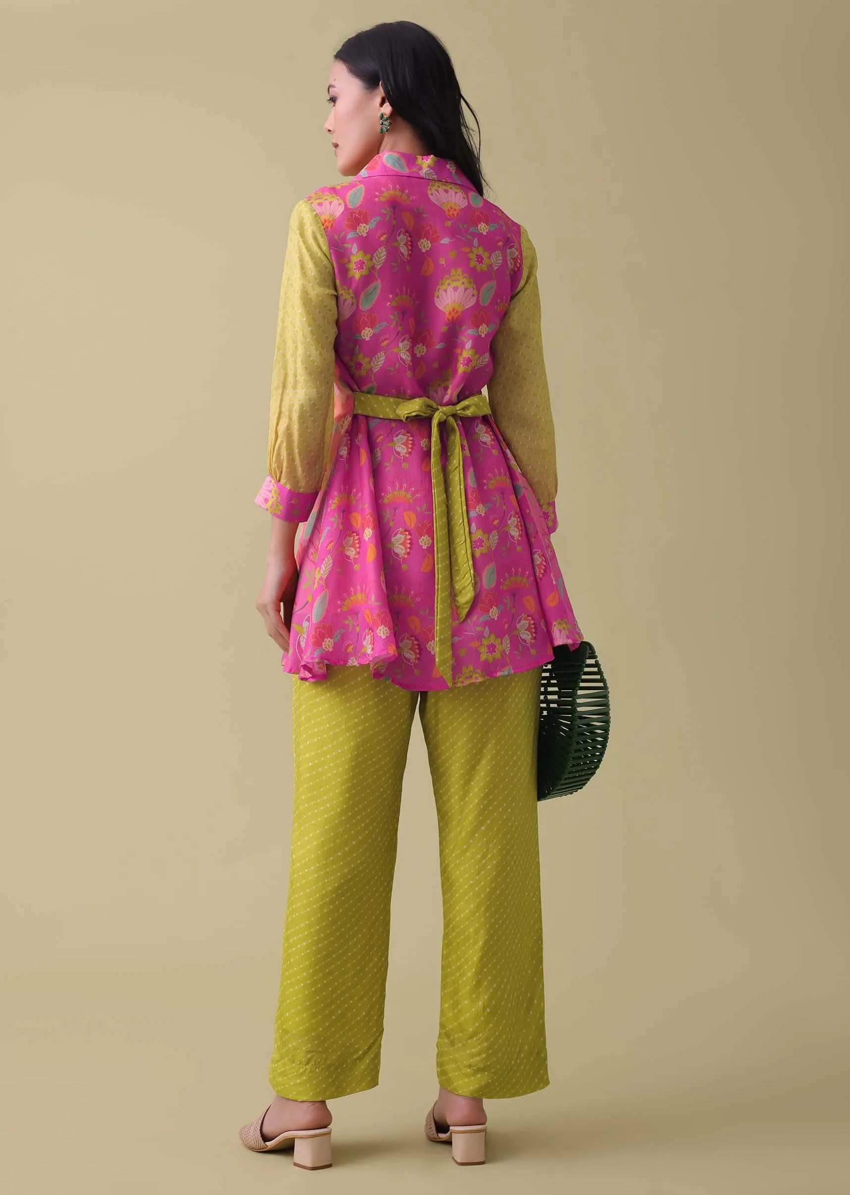 Lemon Yellow Floral Printed Co-ord Set In Tussar - RE By Kalki