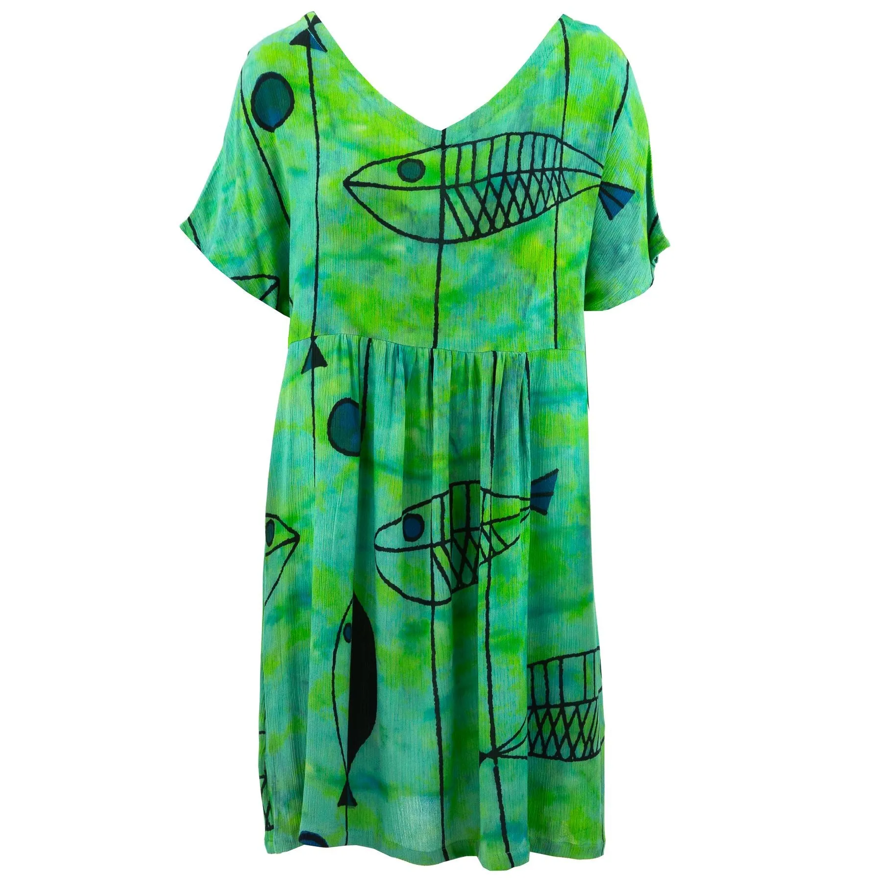 Lolo Short Shift Dress - Green Fish