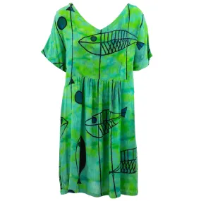 Lolo Short Shift Dress - Green Fish