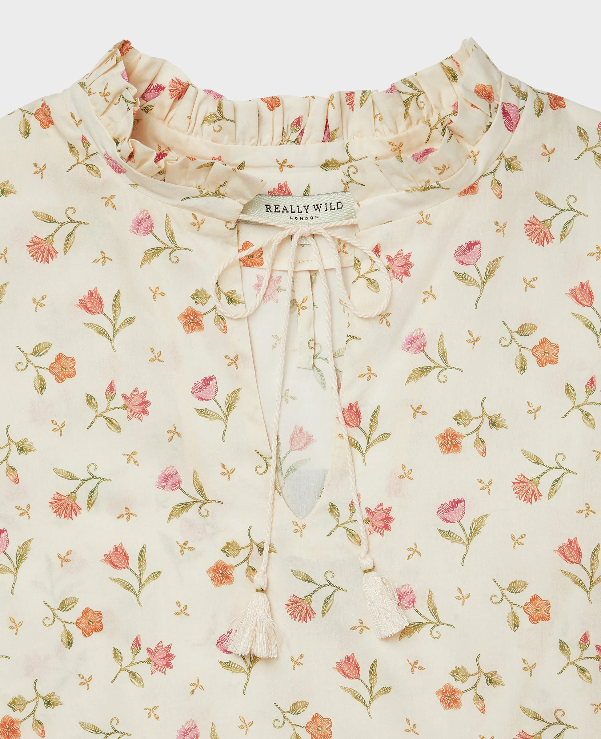 Luna Liberty Print Cotton Tie Neck Dress
