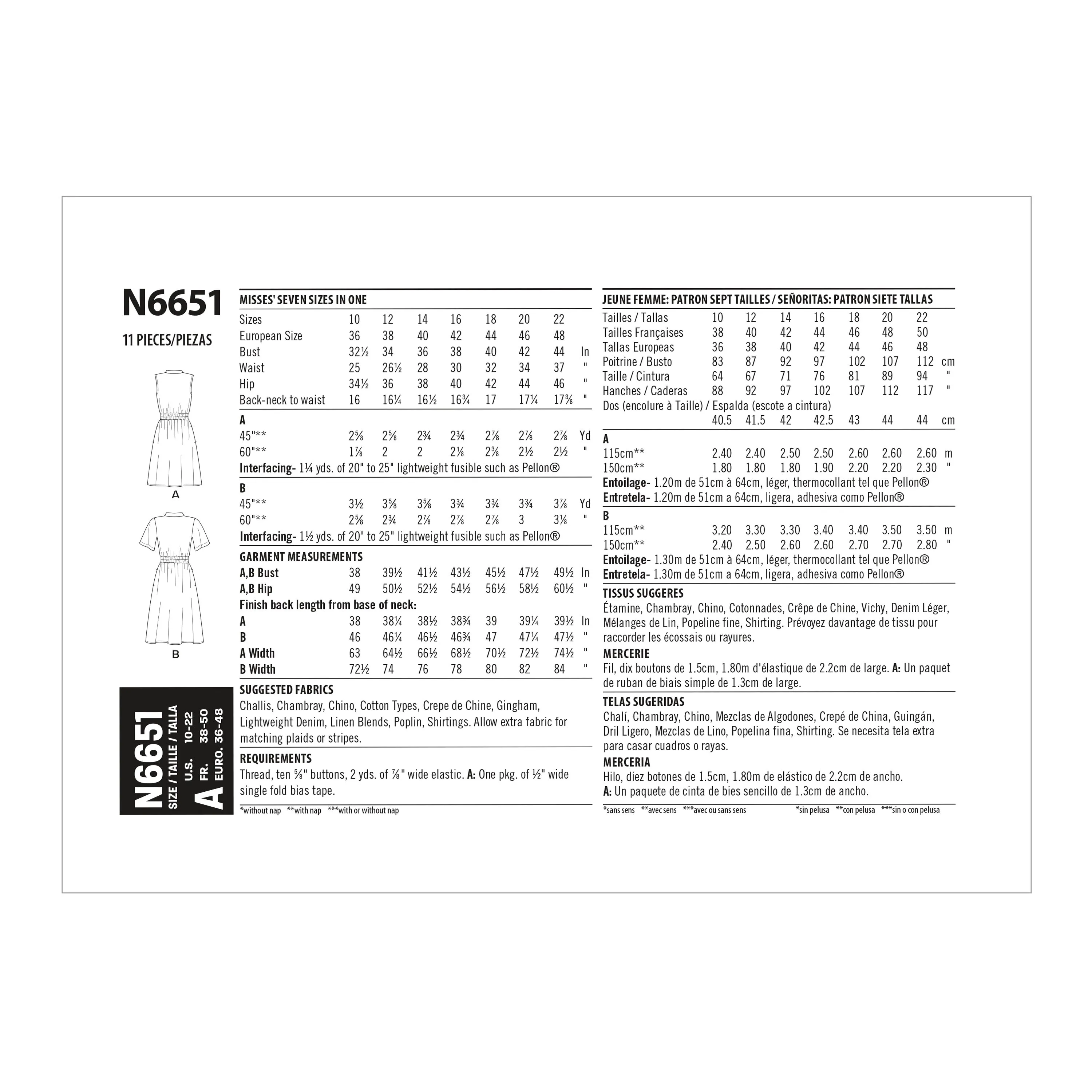 New Look Sewing Pattern N6651 - Misses' Button Front Dress With Elasticated Waist