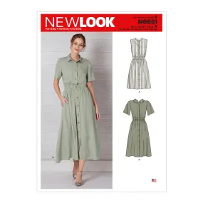 New Look Sewing Pattern N6651 - Misses' Button Front Dress With Elasticated Waist