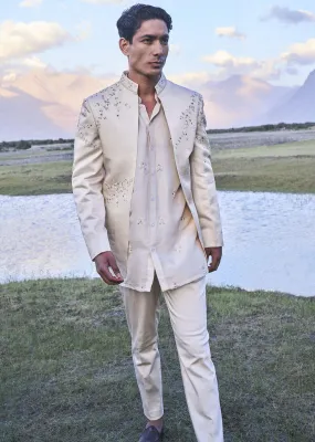 Oyester Embroidered Linen Jodhpuri Suit