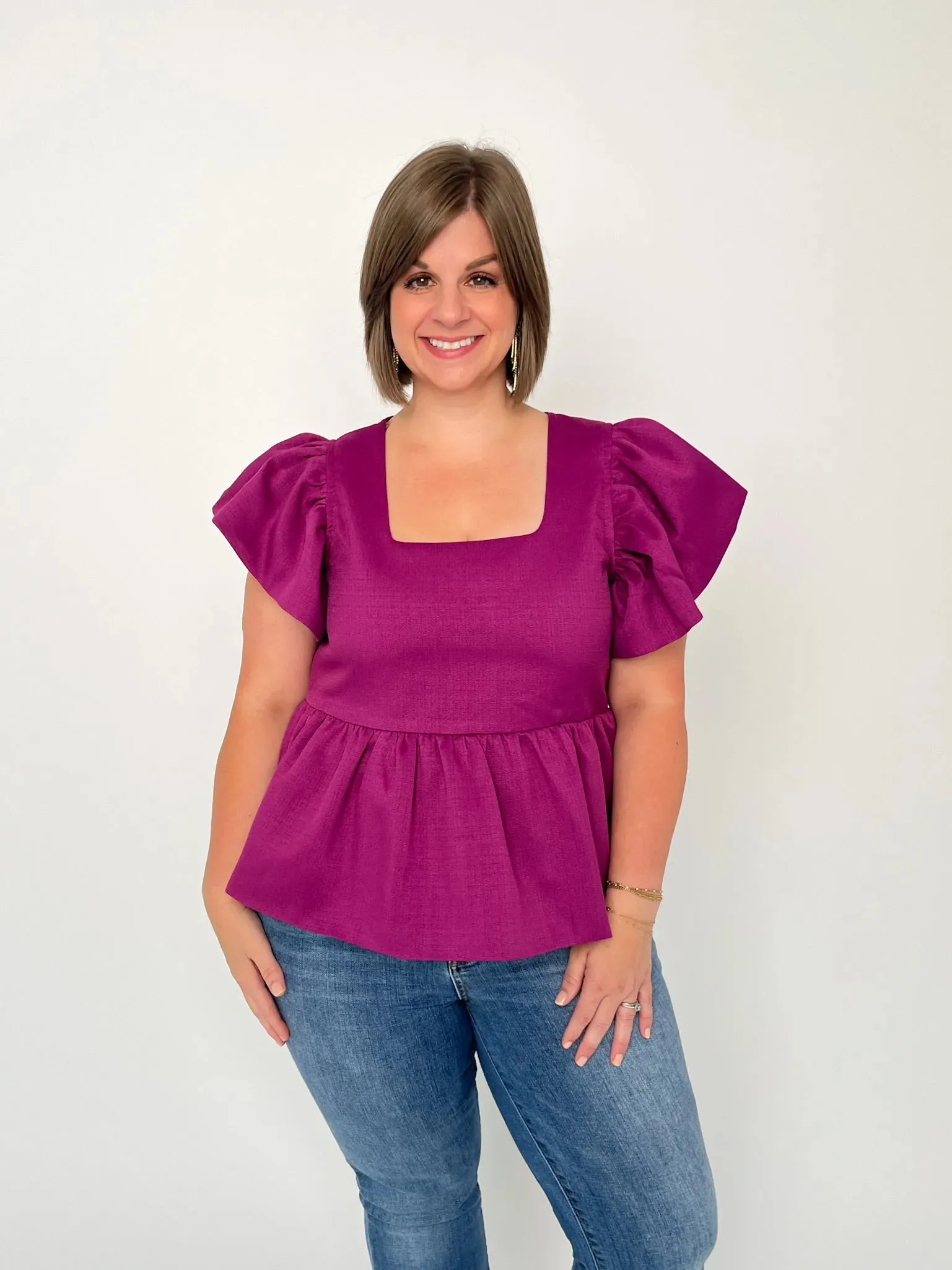 Plum Square Neck Peplum Top