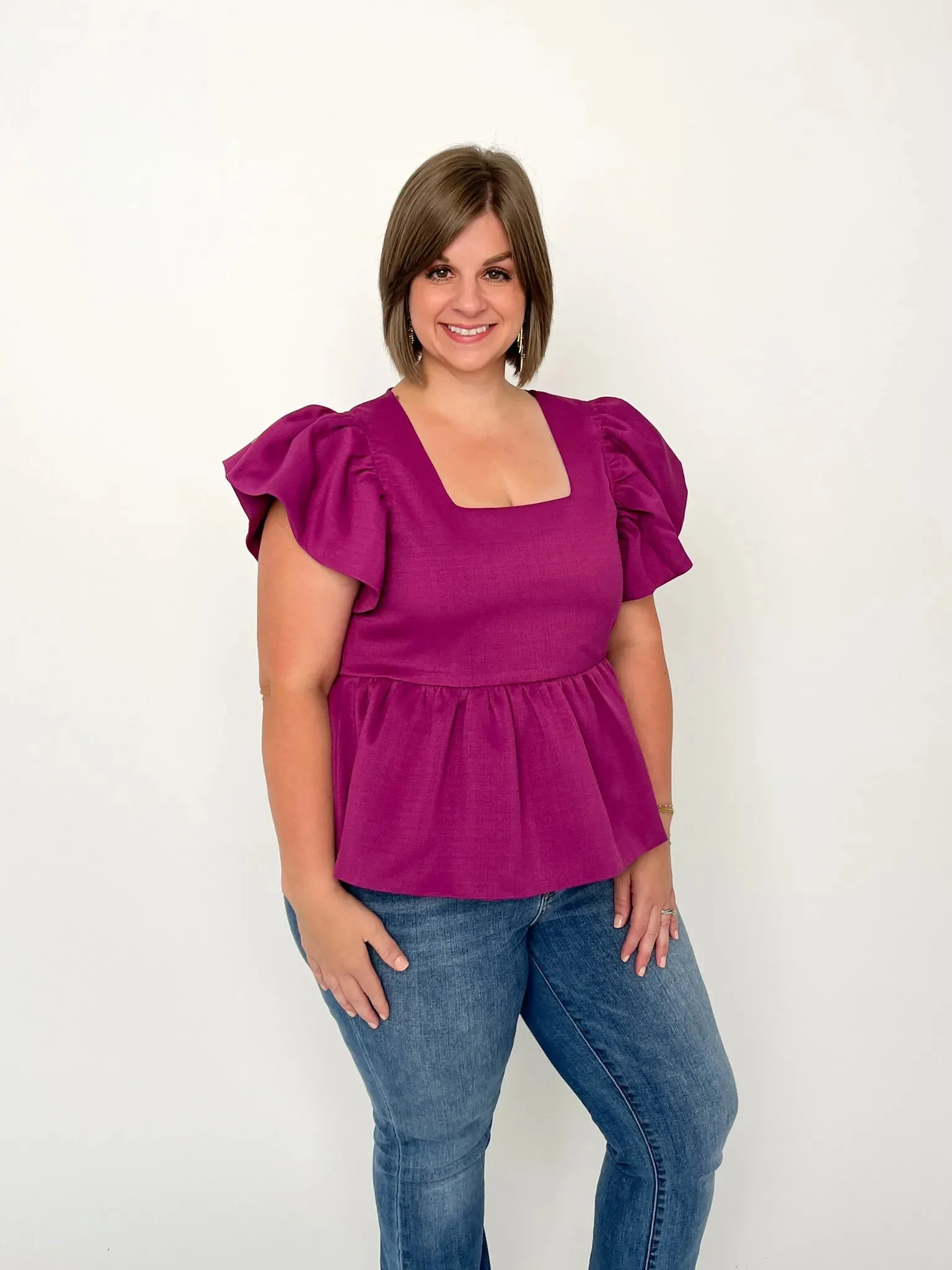 Plum Square Neck Peplum Top
