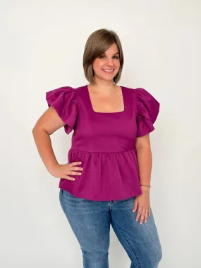 Plum Square Neck Peplum Top