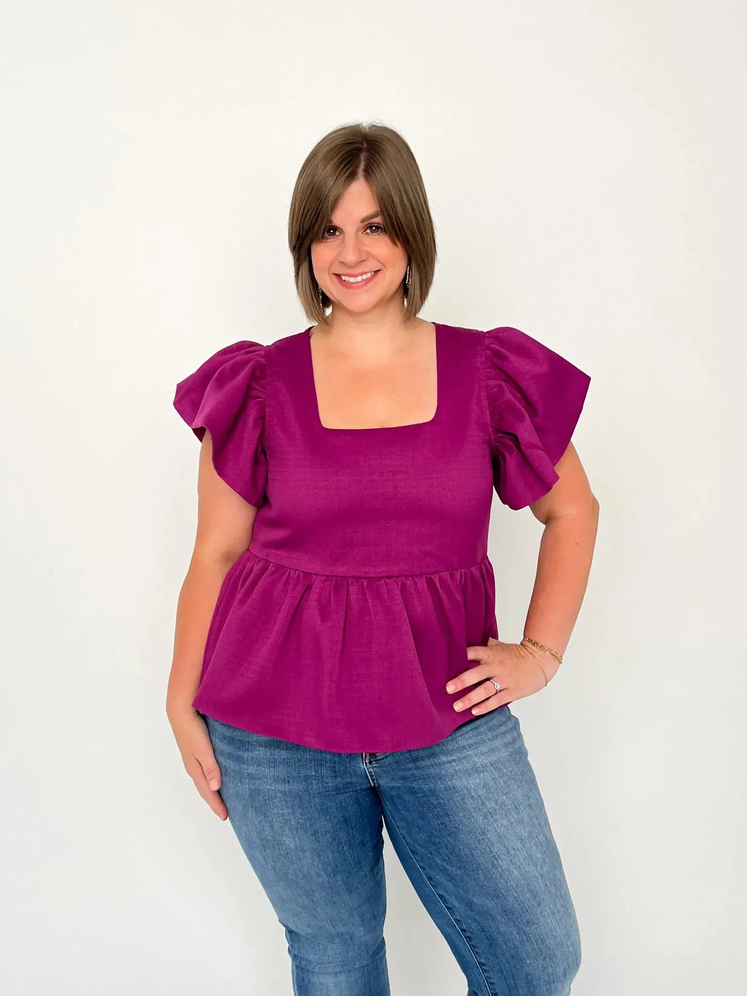 Plum Square Neck Peplum Top