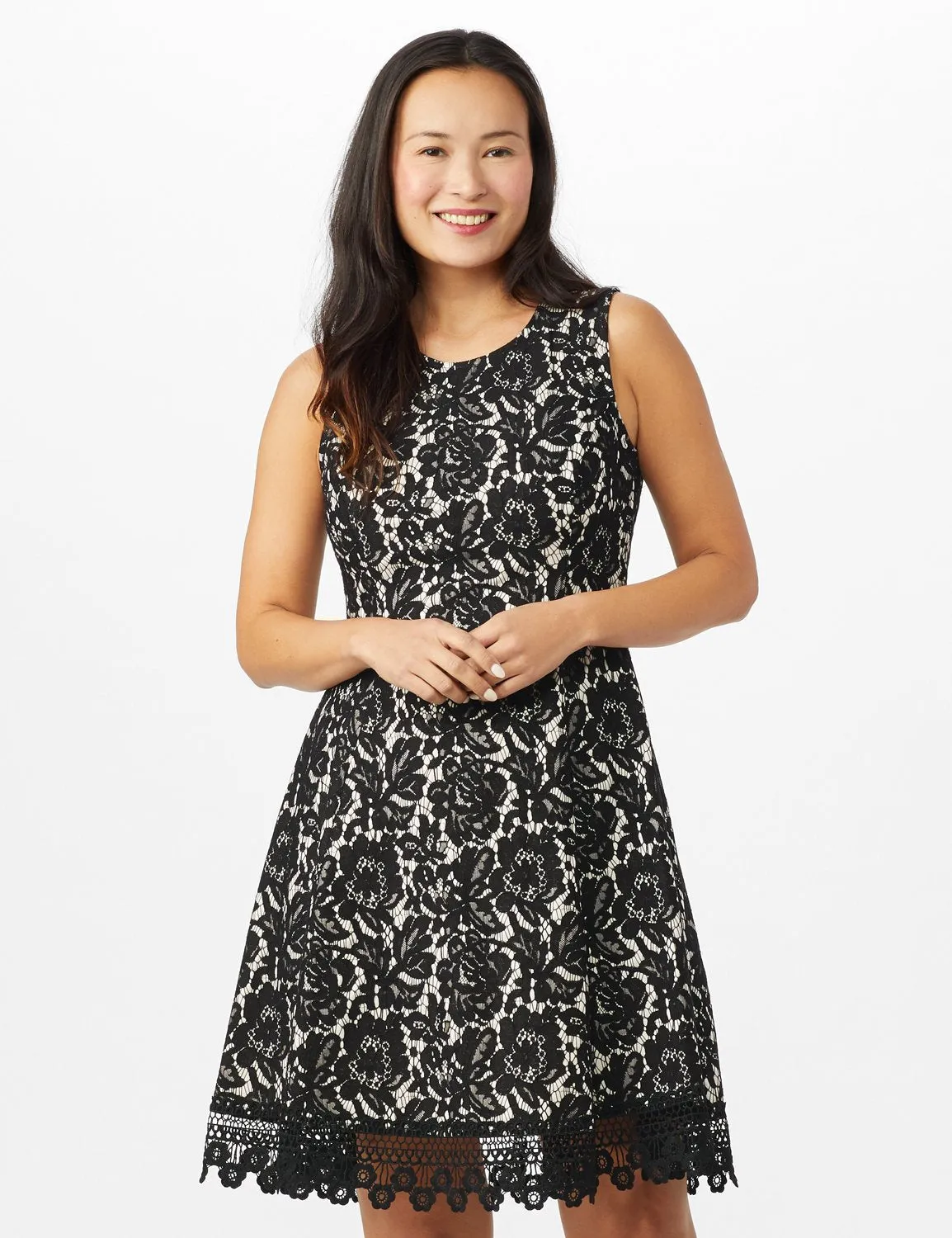 Round Neck Lace Fit and Flare Dress