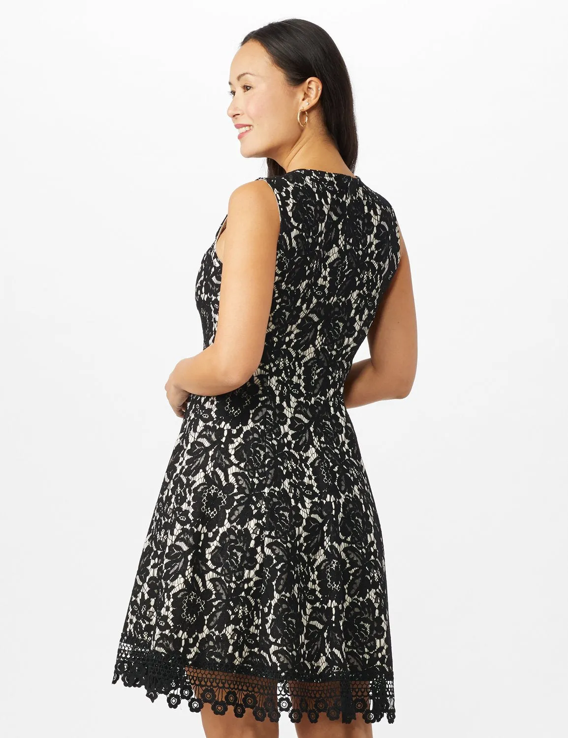 Round Neck Lace Fit and Flare Dress