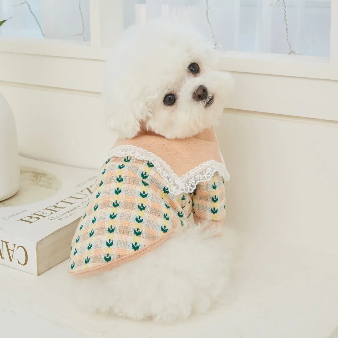 Sailor Lace Collar Flower Knit Sweater - Orange