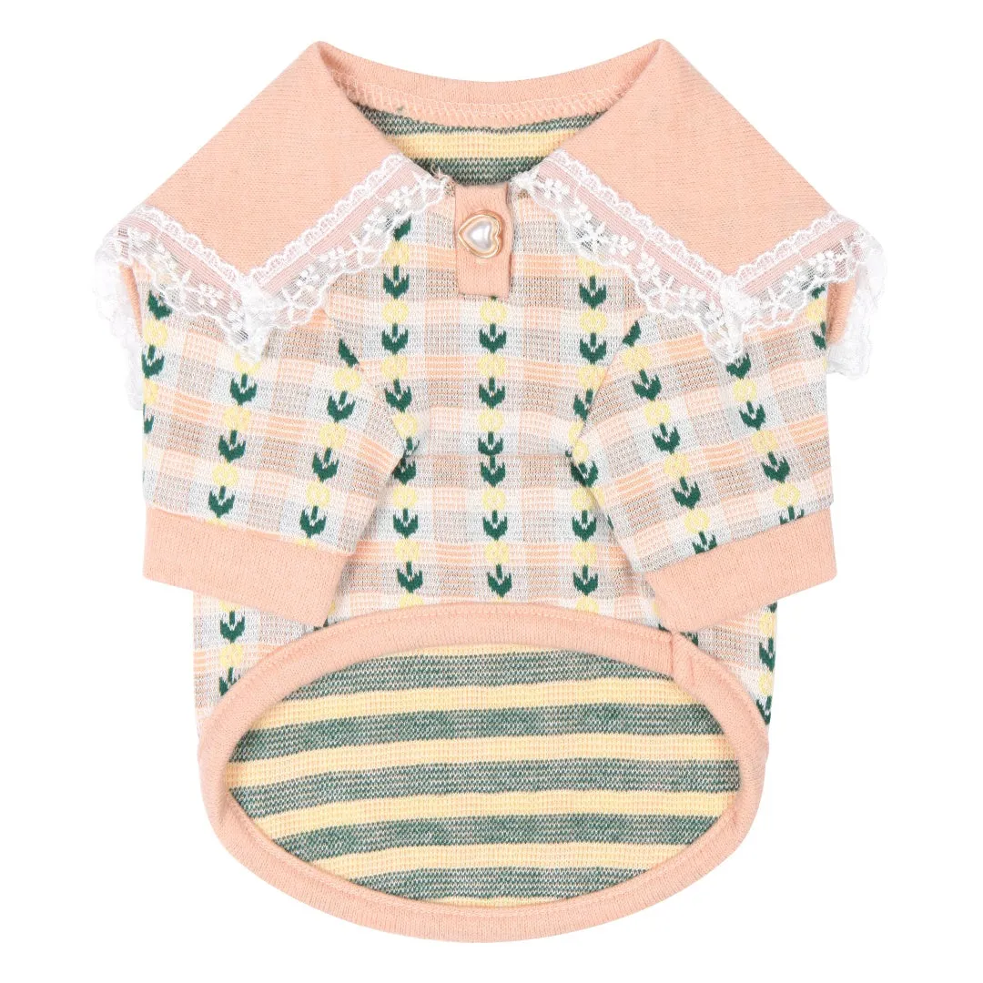 Sailor Lace Collar Flower Knit Sweater - Orange
