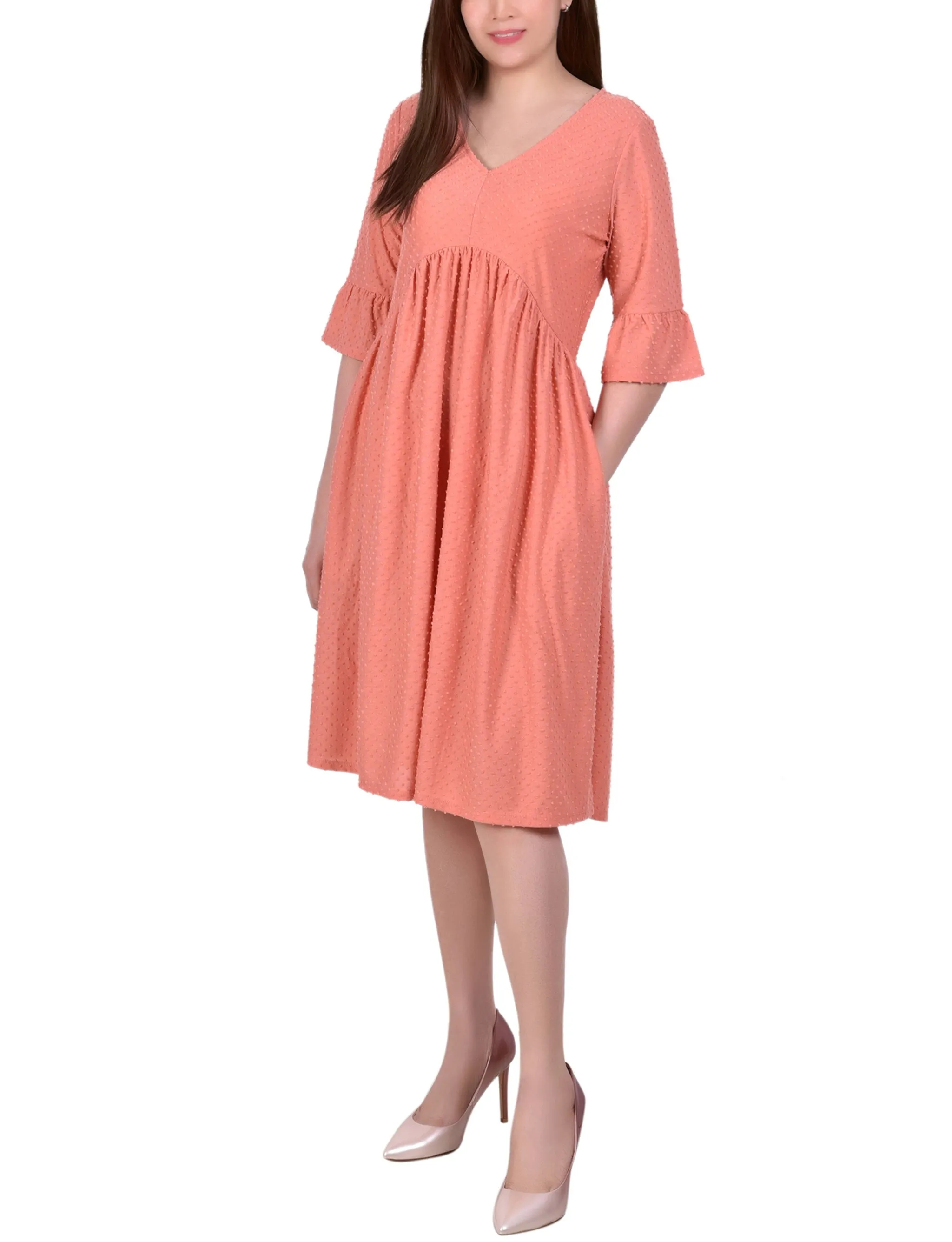 Short Bell Sleeve Swiss Dot Dress