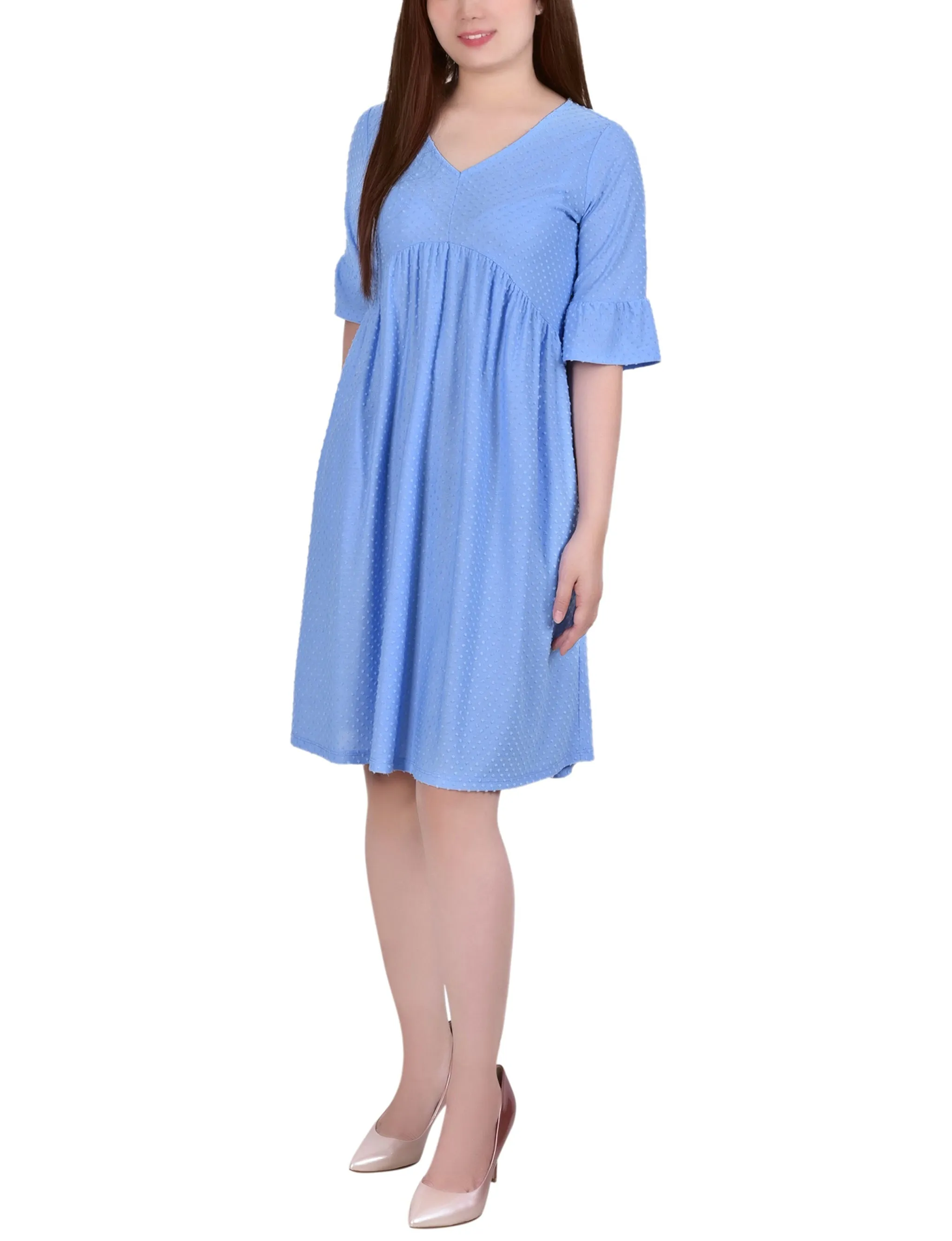 Short Bell Sleeve Swiss Dot Dress