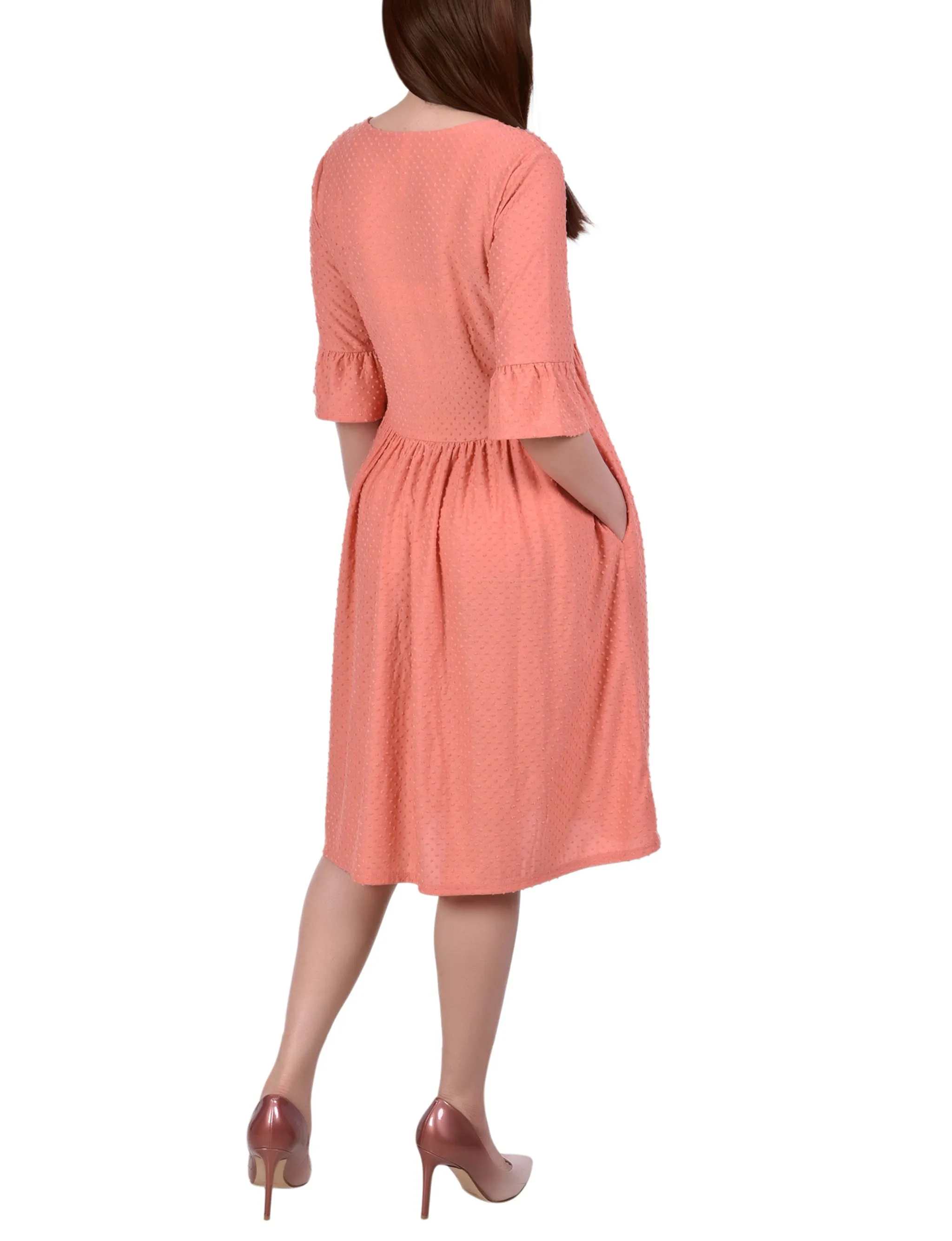 Short Bell Sleeve Swiss Dot Dress