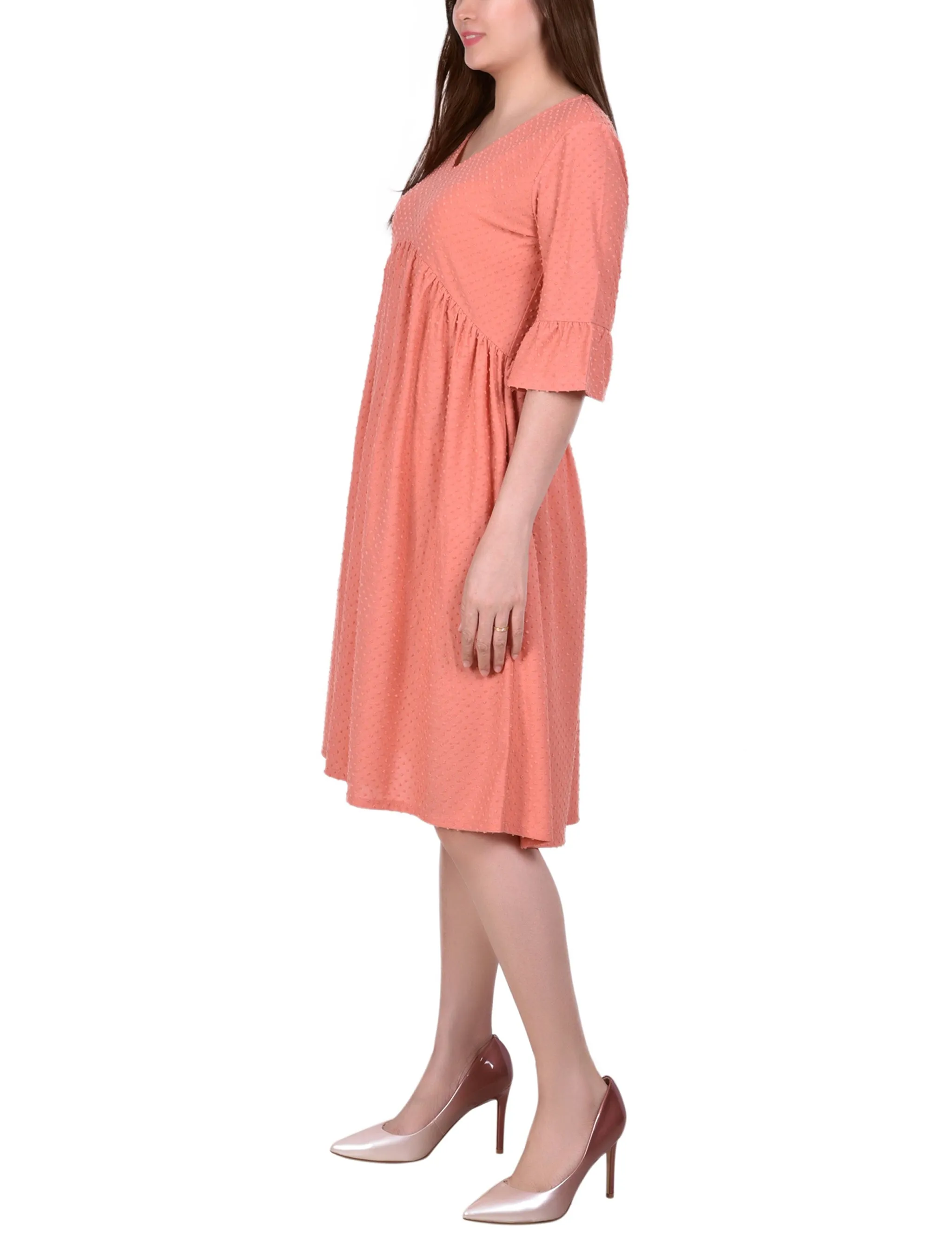 Short Bell Sleeve Swiss Dot Dress