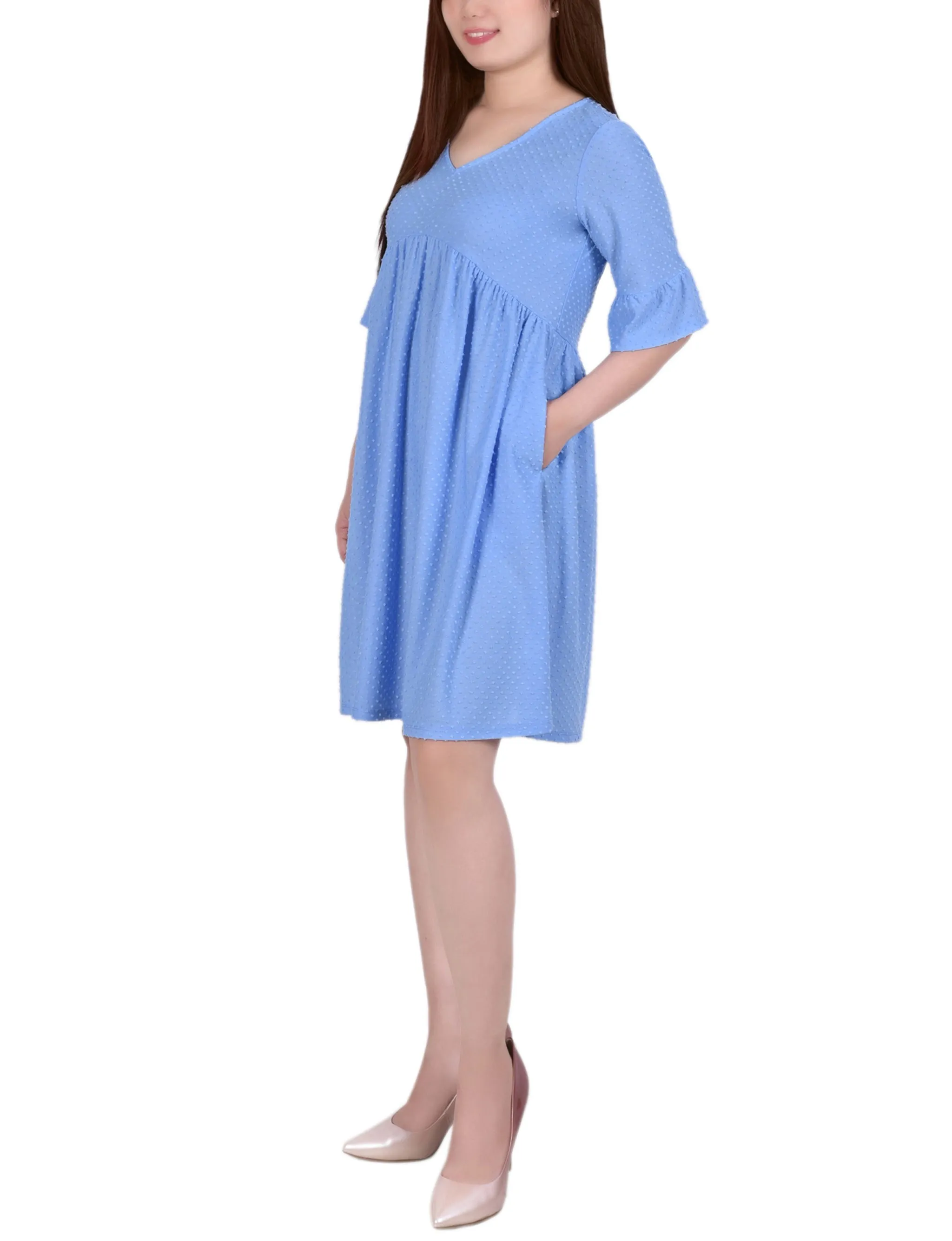 Short Bell Sleeve Swiss Dot Dress