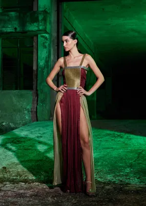Side-Slit Open Back Chiffon Maxi Dress