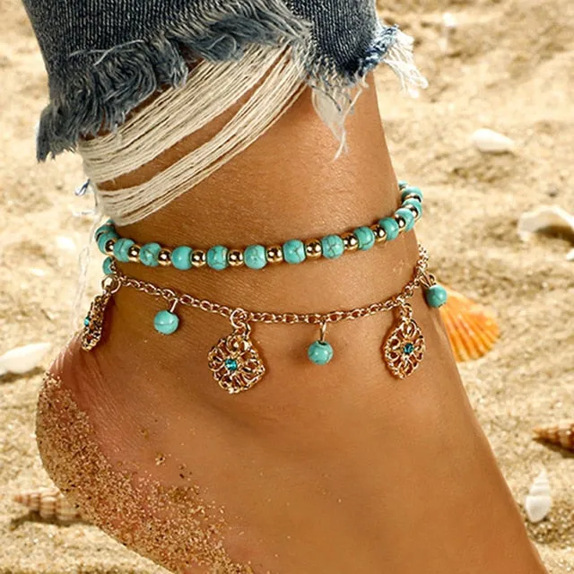 Simple Heart Female Anklets Barefoot Crochet Sandals Foot Jewelry