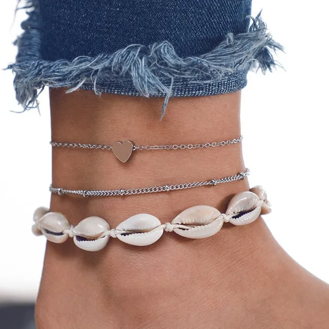 Simple Heart Female Anklets Barefoot Crochet Sandals Foot Jewelry