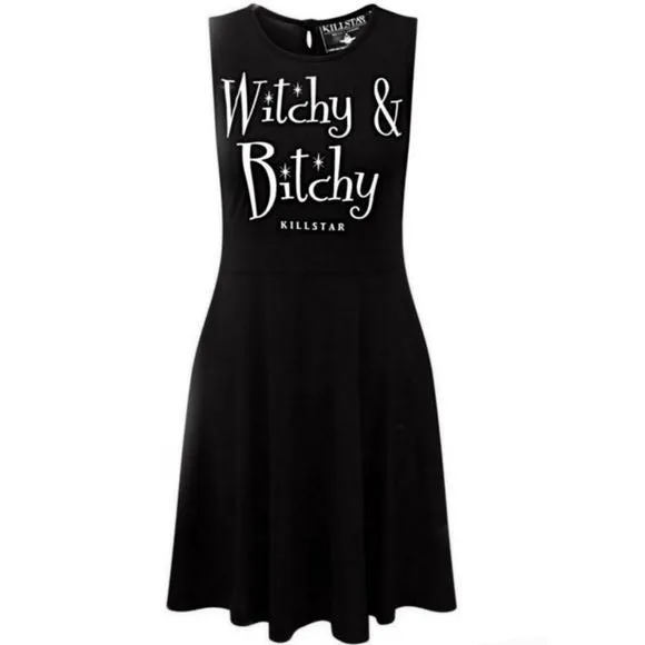 Skater Dress | Witchy & Bitchy | Button Back Black Skater Dress