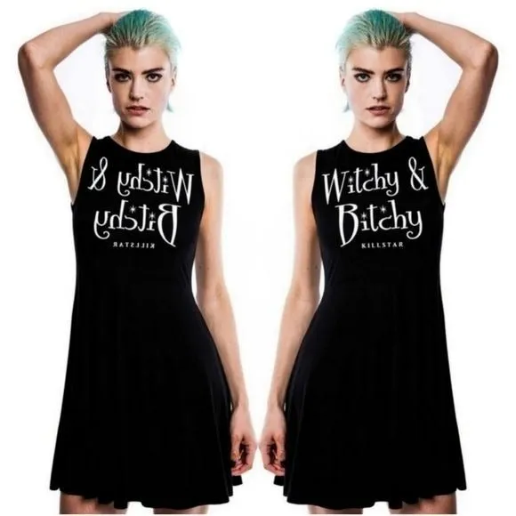 Skater Dress | Witchy & Bitchy | Button Back Black Skater Dress