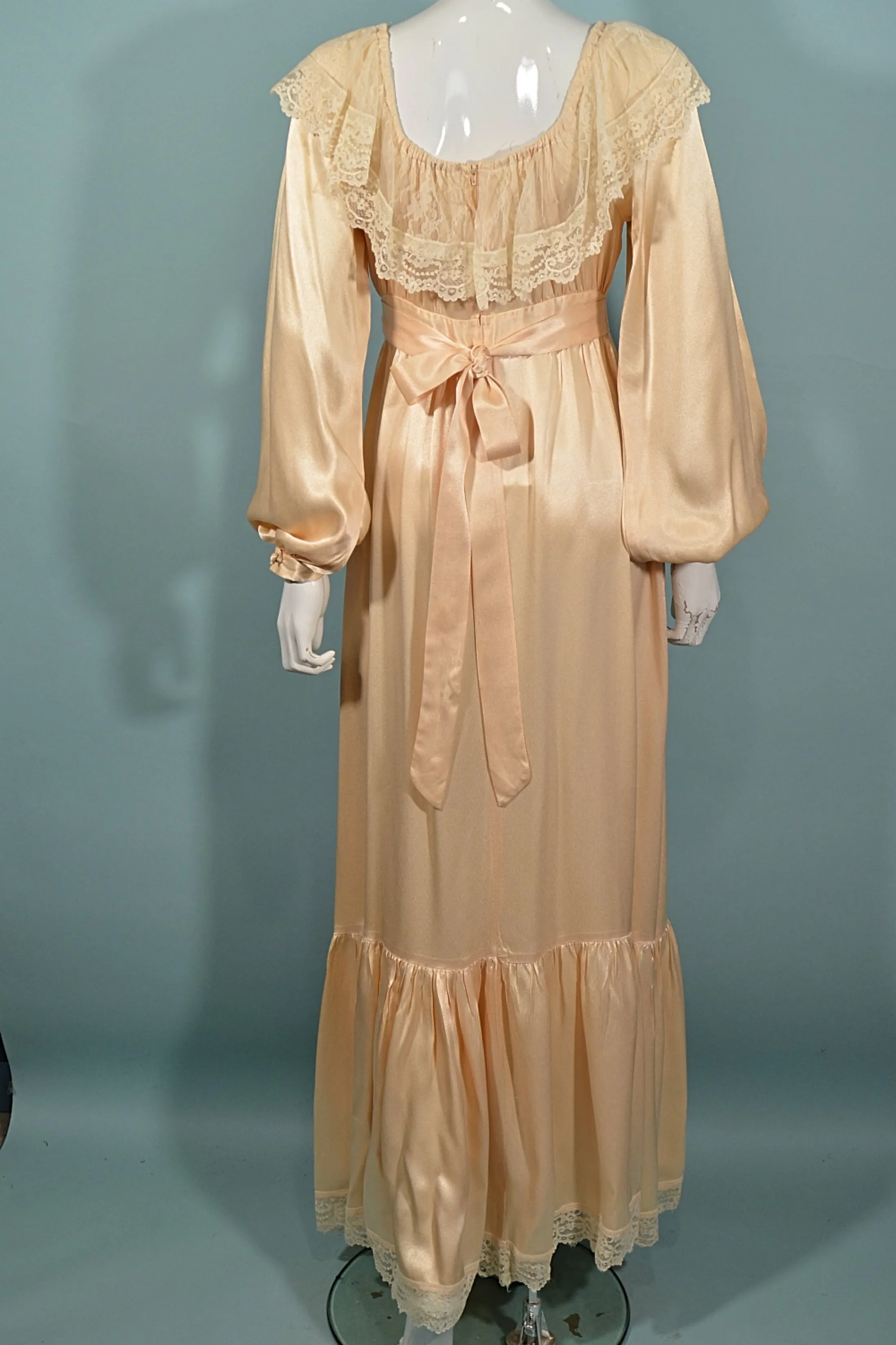 SOLD Vintage Gunne Sax Ruffle Prairie Maxi Dress, Peach Party Hippie Wedding Dress 9/S