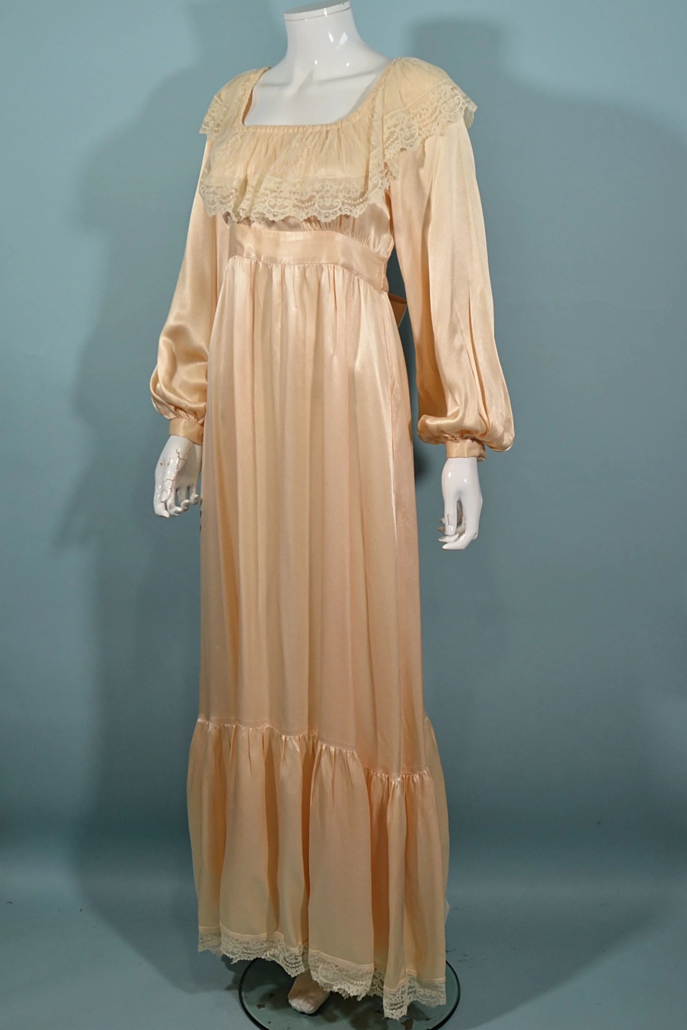 SOLD Vintage Gunne Sax Ruffle Prairie Maxi Dress, Peach Party Hippie Wedding Dress 9/S