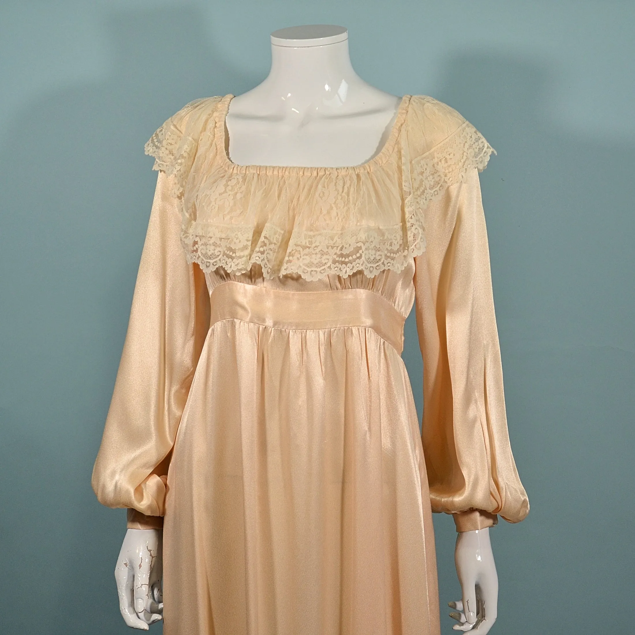 SOLD Vintage Gunne Sax Ruffle Prairie Maxi Dress, Peach Party Hippie Wedding Dress 9/S