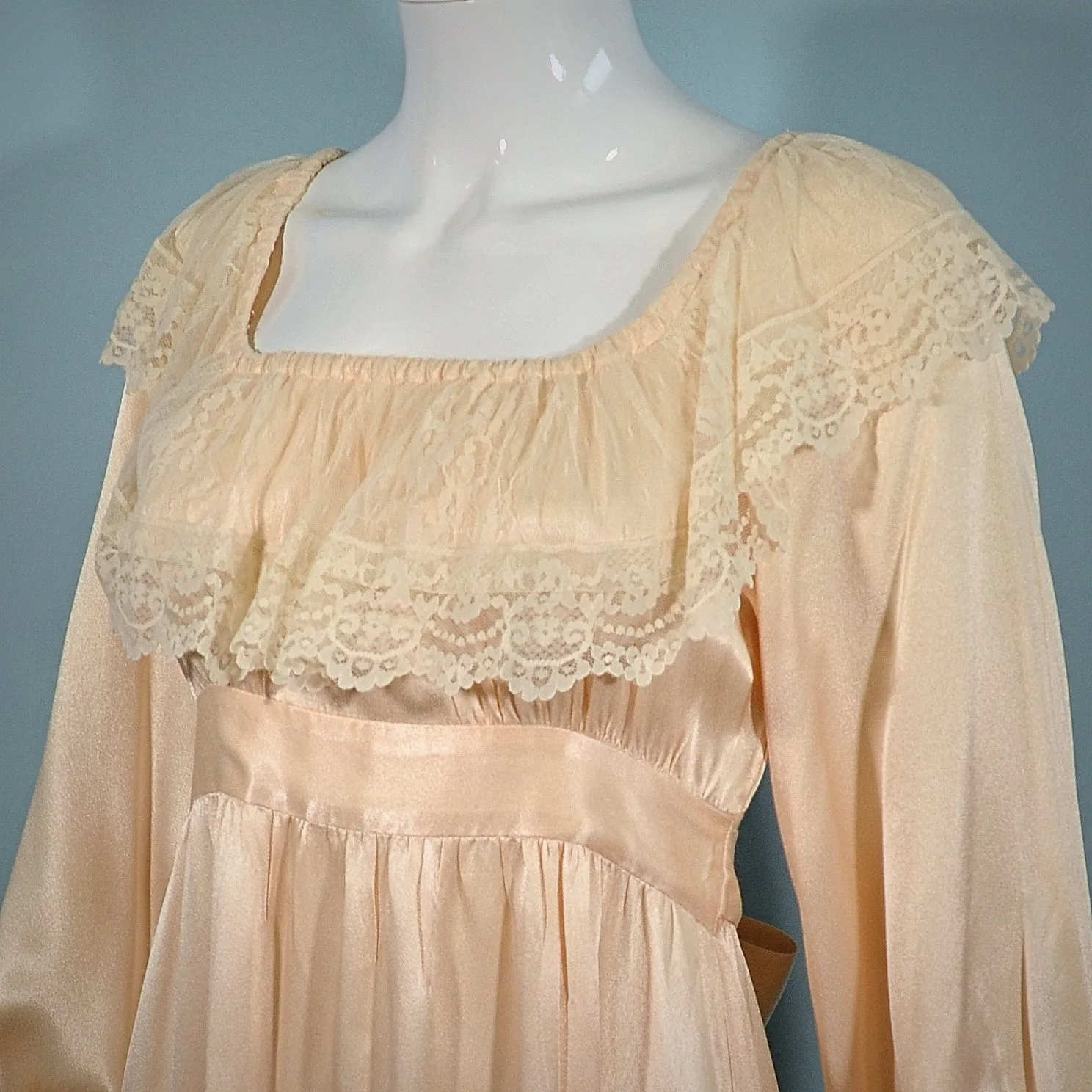 SOLD Vintage Gunne Sax Ruffle Prairie Maxi Dress, Peach Party Hippie Wedding Dress 9/S